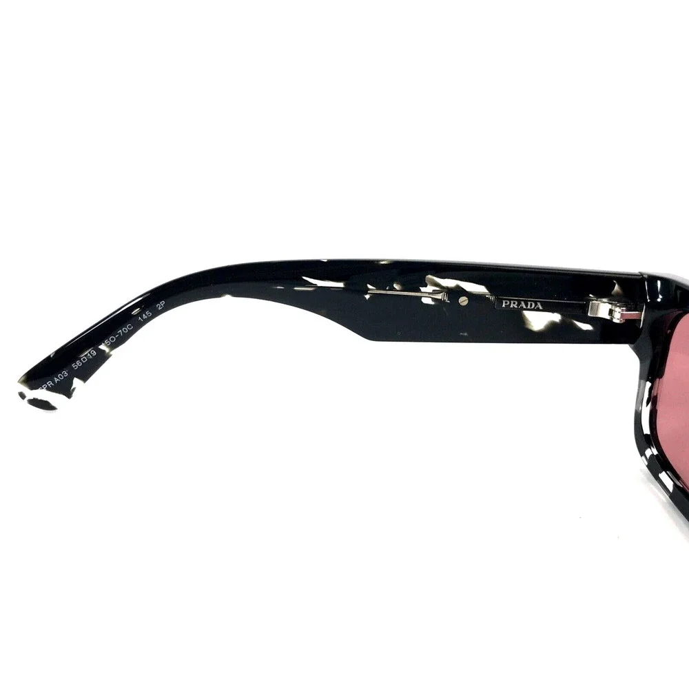 Prada Sunglasses SPRA03 15O-70C Black Clear Tortoise Frames w/ Pink Polarized